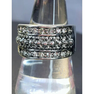 Sparkling Rhinestone and Silver Toned Wide Ring Size 9